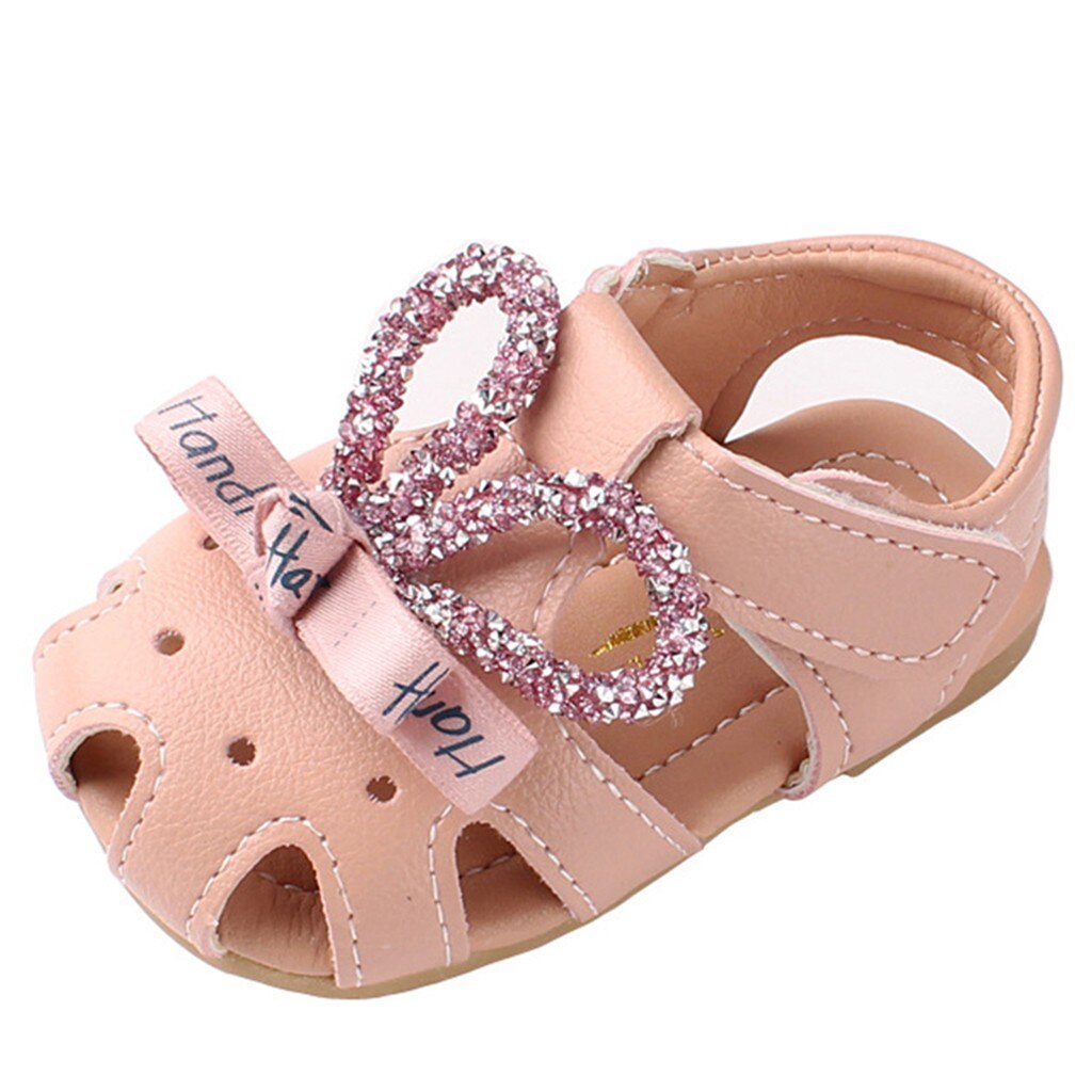 Princess Baby Girl Shoes Anti-slip Hallow Rabbit Ear Bow Beach Sandals Girls Letter Print Shallow Cute Soft Baby Girl Sandals: Pink / 3-6Months