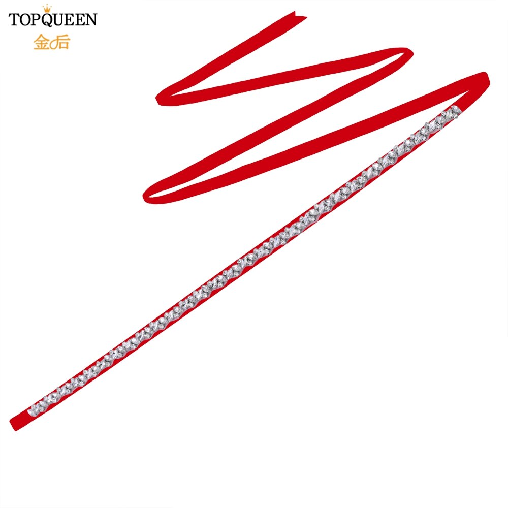 Topqueen S404 Zilveren Steentjes Riem Bruids Trouwjurk Accessoires Vrouwen Diamonds Party Gown Avond Sash Kleding Applicaties: wine red ribbon