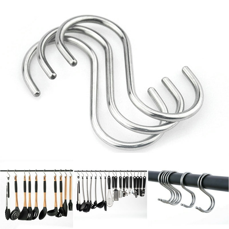 4 stk/sæt nyttige s form bøjle kroge køkken gryde pande håndklæde hængende rack praktisk opbevaringsholder hjem essentiel 201 stål 4mm