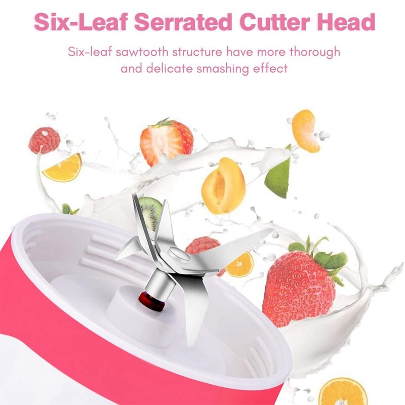 Mini Portable Blender, USB Rechargeable Electric Fruit Juicer Mixer with 2 Detachable Bottle (300+500Ml)