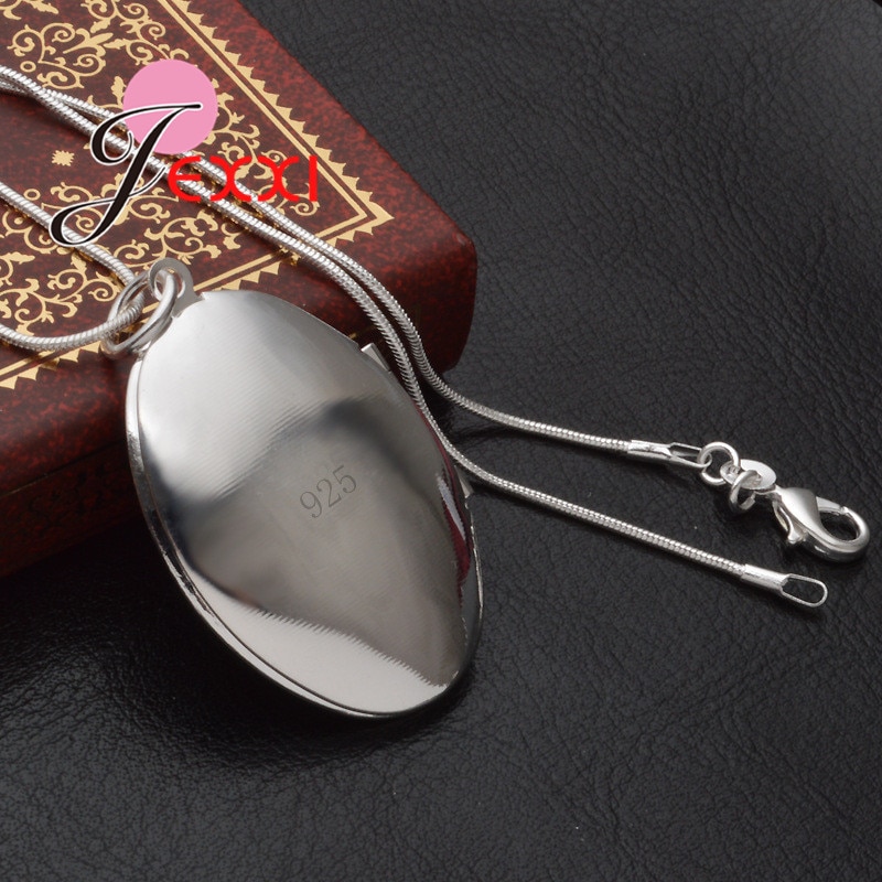 Vintage Photo Locket Necklace 925 Sterling Silver Jewelry Pendant Necklace Women