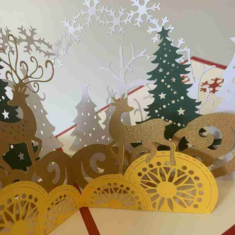 Kerst 3d Wenskaart Xmas Boom Handgemaakte Papier Sculptuur Elanden Zegen Kaart Navidad Thuis Party Tafel Decoratie