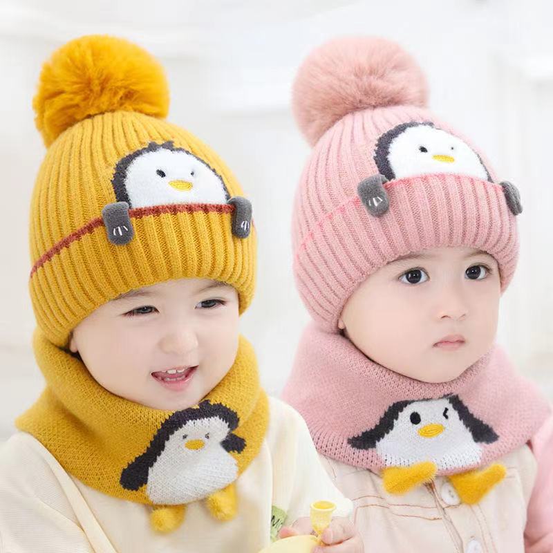 Gorro de punto con pompón para bebé de 1 a 3 años, gorro de lana cálido para niño y niña, babero de protección para las orejas, traje de gorro para bebé