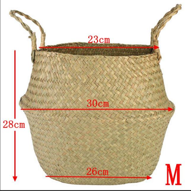 Folding Flower Pot Plant Straw Storage Seagrass Baskets Flower Vase Handmade Hanging Basket Flower Home Decor: middle