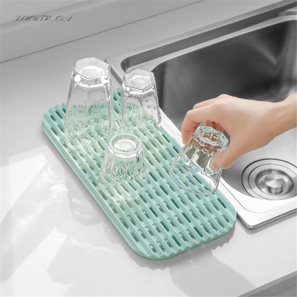 Bar Silicone Drain Mat Drying Dishes Pad Heat Resistant Slip-proof Tray Set Massage Mats For Kitchen Dish Mat Deep Grooves Dry