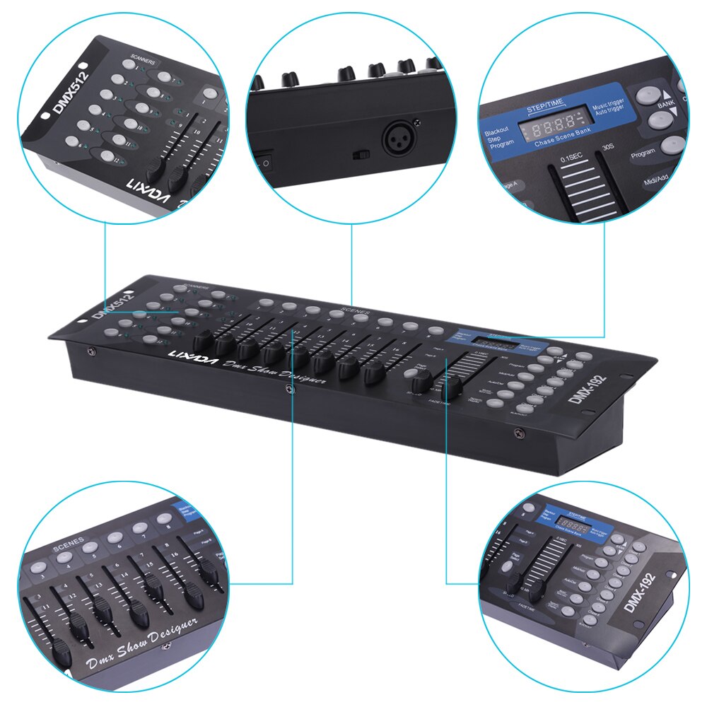 Lixada DMX512 contrôleur de lumière de scène 192 canaux contrôleur Console pour effet de lumière de scène partie DJ Disco opérateur équipement