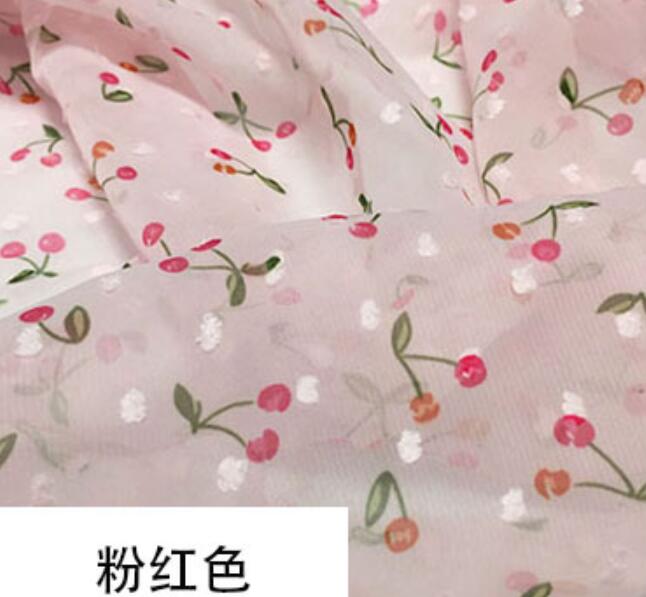 Cosplay Dress Chiffon Swissdot cherry Printed Soft dress fabric swiss dot Tilda craft fabric dress material: 5 Pink