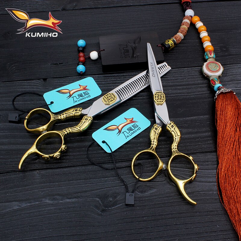 Kumino 6 "frisørsaks barberværktøj fladskære saks og tyndere saks sæt japan 440c rustfrit