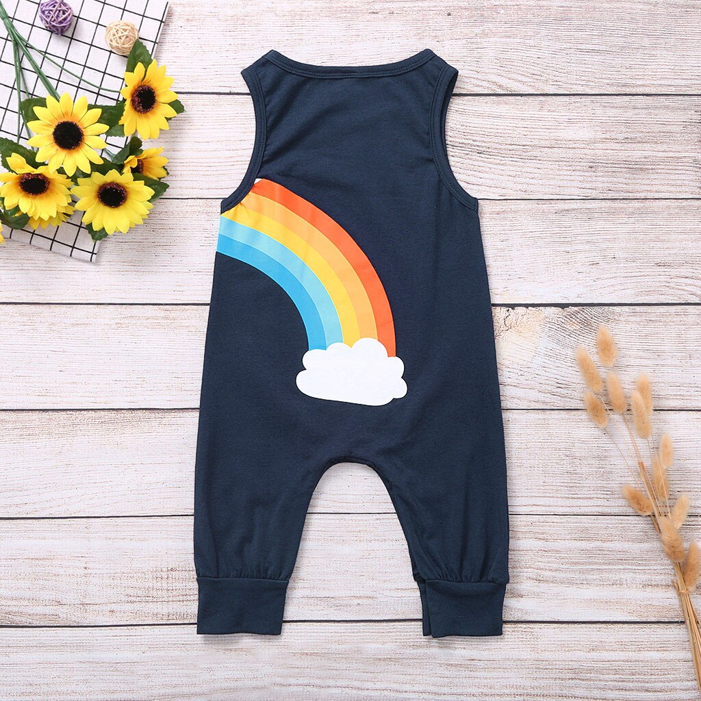 Infant Baby Boys Girls Sleeveless Vest Rainbow Print Romper Toddler Infant Summer Jumpsuit Clothes Set