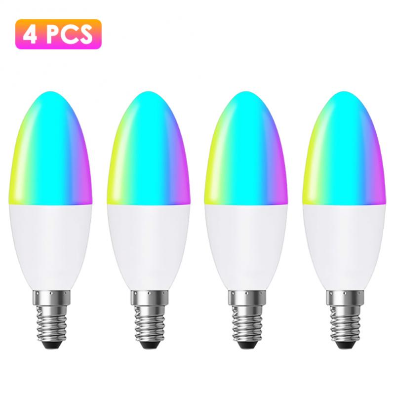 E14 tuya zigbee 3,0 smart candle bulb rgbcw 5w led light bulb smart home control works with alexa google home alice: 4 pcs