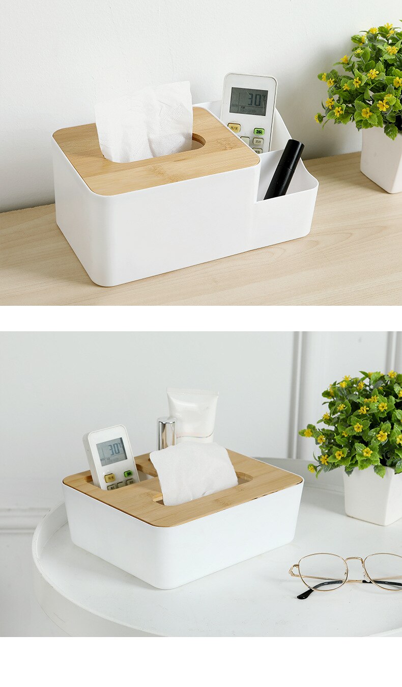 Bamboo wood tissue box simple living room household paper box napkin box remote control storage box roll tray