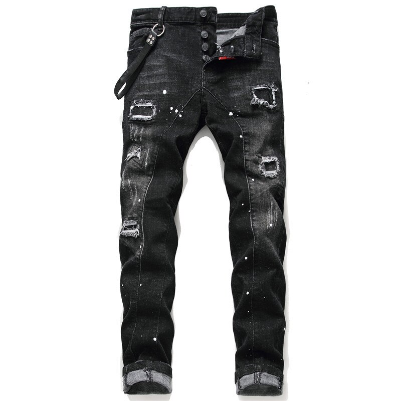 Licht Luxus männer schlank-passen Zerrissene Edle Schwarz Jeans, Weiß Waschen lässig Jeans, kratzer Stilvolle sexy Straße Jeans;