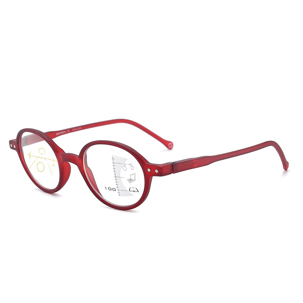 Anti Blue Ray Reading Glasses Round Frame Black Progressive Multifocal Presbyopic Glasses Plastic Eyewear Far and Near: +250 / Red