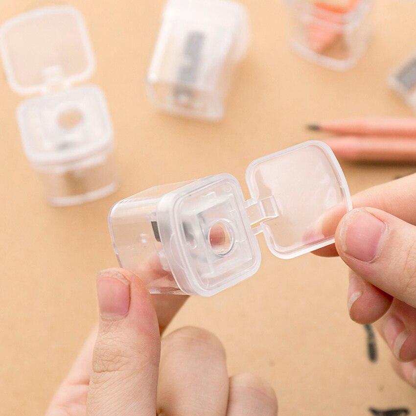 Transparent Compact Pencil Sharpener, Sharp Steel Blade, Plastic Manual Singe Hole Pencil / Color Pencil Sharpener with Cover