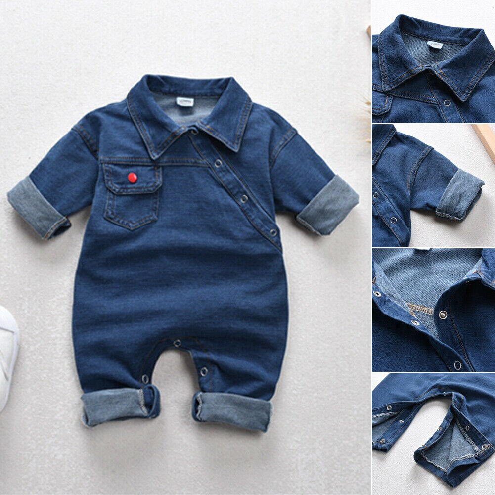 Pudcoco-barboteuse en Denim, vêtements longs pour bébés, filles et garçons, bleu, combinaison, Cool,