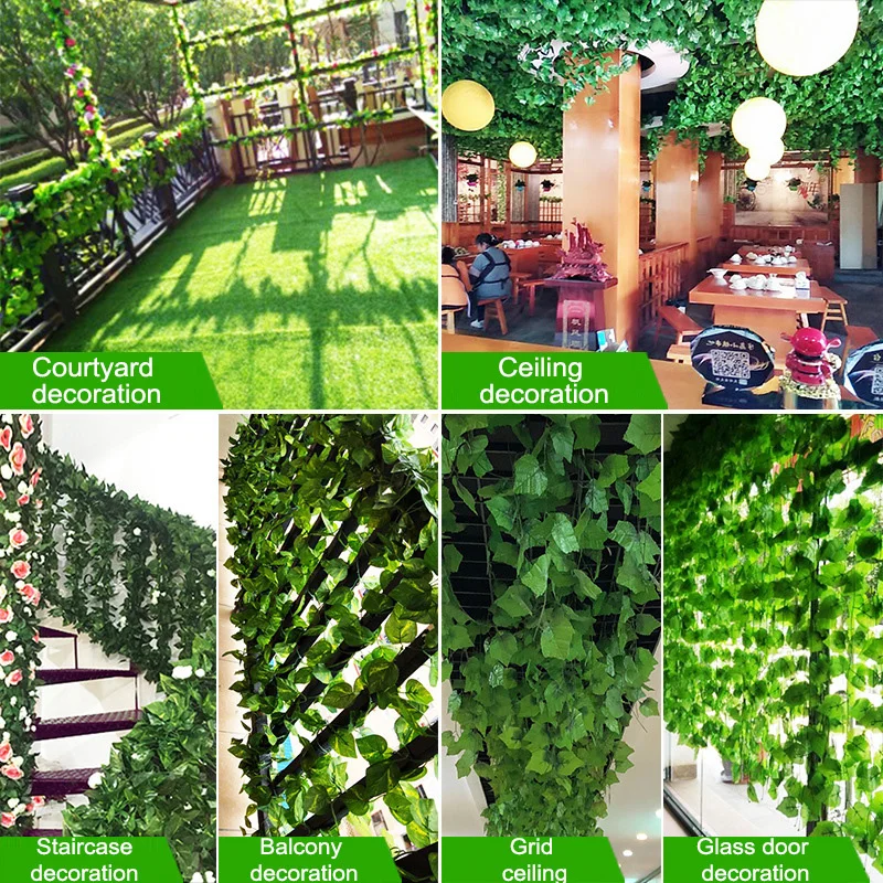 12 Uds. De plantas de hiedra artificiales de 2M, guirnalda de hojas, decoración colgante de pared, hojas de seda, enredadera de enredaderas para el hogar, jardín, decoración de boda