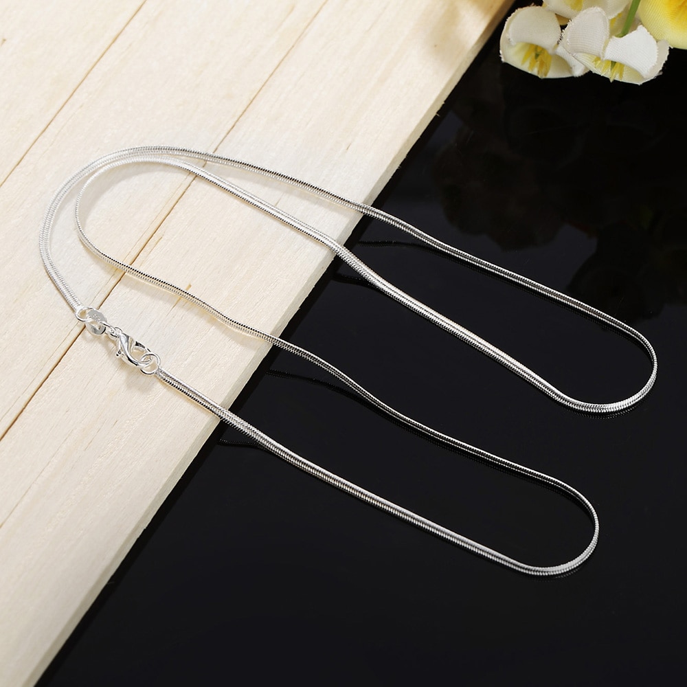 Cadena de serpiente plana para hombre y mujer, collar de 2MM, color plateado, joyería de plata, LN026