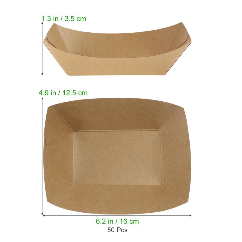 100/50Pcs Disposable Paper Food Serving Tray Kraft Paper Take-Out Boat Shape Snack Open Box French Fries Chicken Storage Tray: 50PCS 16x12.5x3.5cm