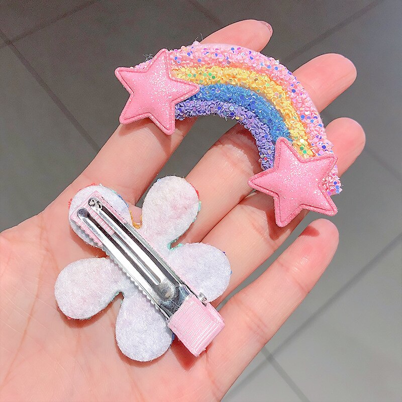 3 stuks schattige kleurrijke regenboogclips voor meisjes in de sky-serie met kleine pailletten en haaraccessoires in de vorm van een wolk met regenboog.