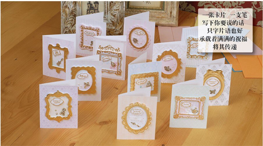 vintage frame cards paper gold frame mini greeting cards 3d handmade birthday wedding messsage cards