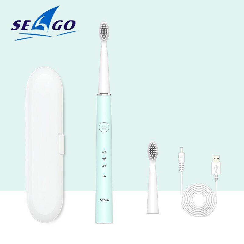 Seago-cepillo de dientes eléctrico recargable, 5 modos, blanqueador, limpieza dental, cuidado bucal , caja de viaje: BLUEBOX