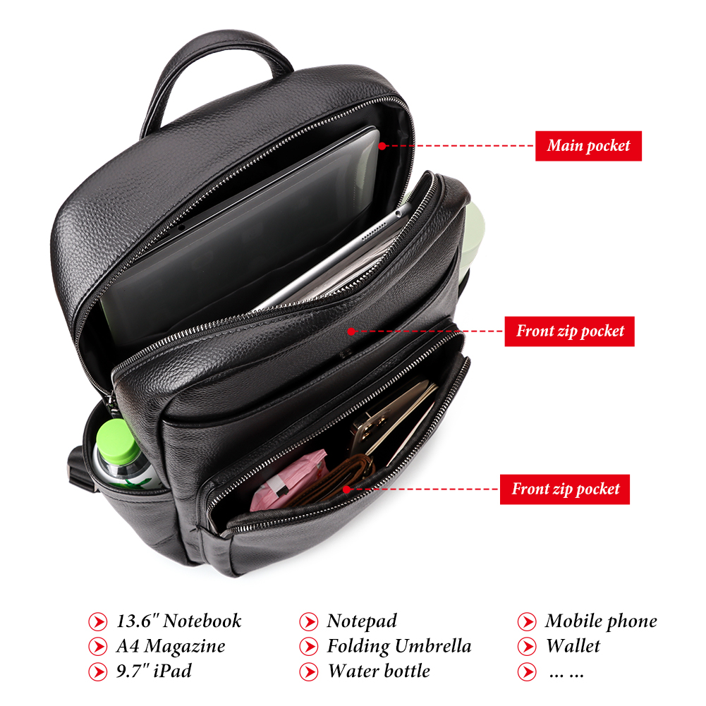 Kavis genuine leather backpack, school bag for men, teenagers, boys, travel bag, male laptop backpack, shoulder bag