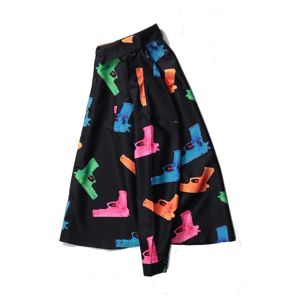 Lindsey asetus vintage leluaseet print pitkähihaiset mekkopaidat harajuku casual napit paita katuvaatteet hip hop miesten topit