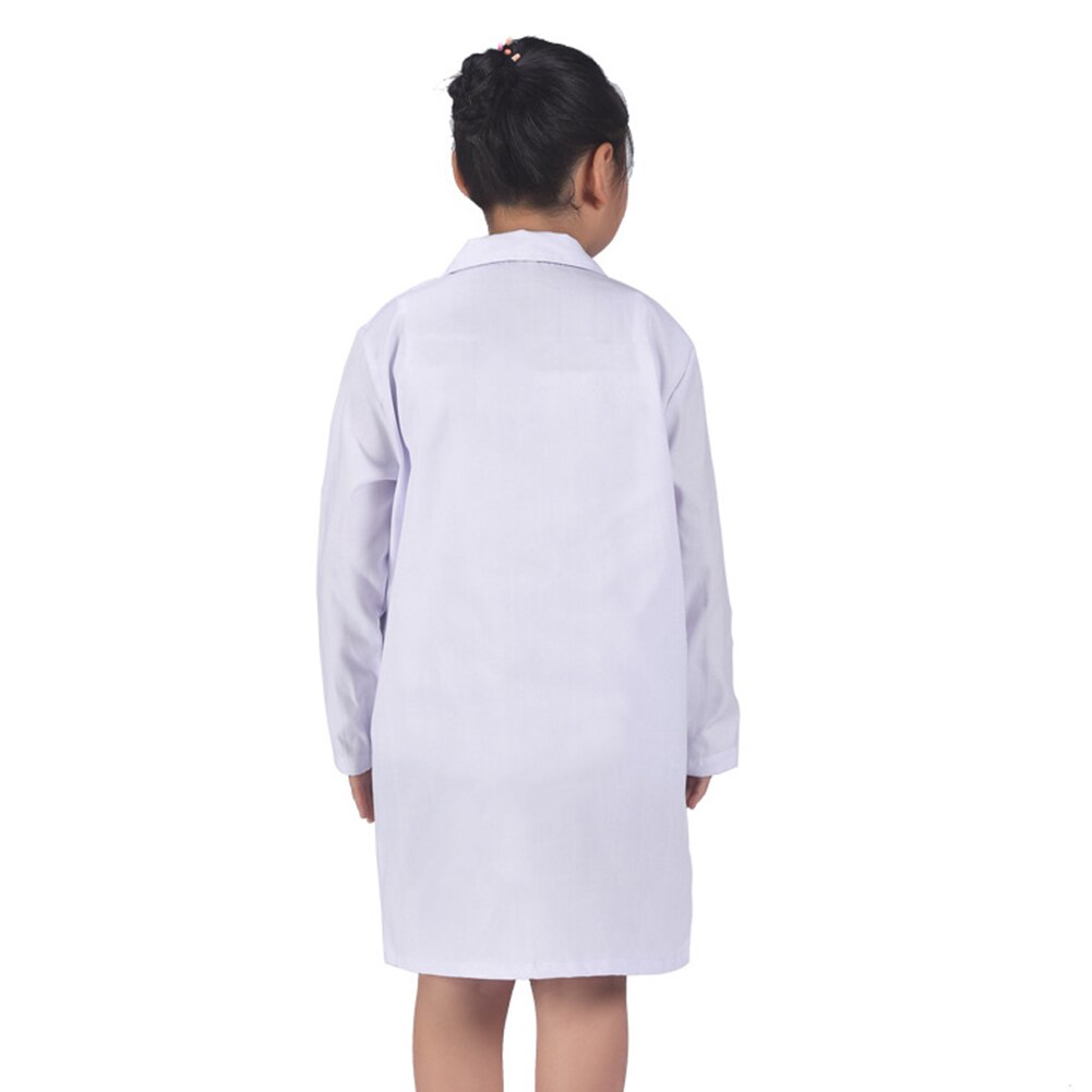 Children Unisex Long Sleeve White Lab Coat Lapel Collar Button Pocket Nurse Doctor School Child Cosplay Uniform Blouse