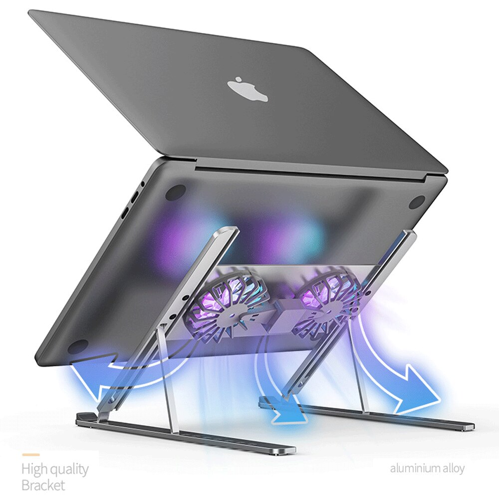 Faltbarer laptop- und tablet-ständer mit lüfter zur wärmeableitung für desktop-pcs, macbooks, airs und pros, notebooks, hp und dell