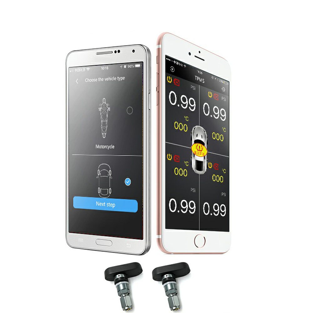 Pneumatici moto di Allarme 2 Sensore di Moto del Sistema TPMS Interno Esterno Senza Fili di Bluetooth 4.0: Grray