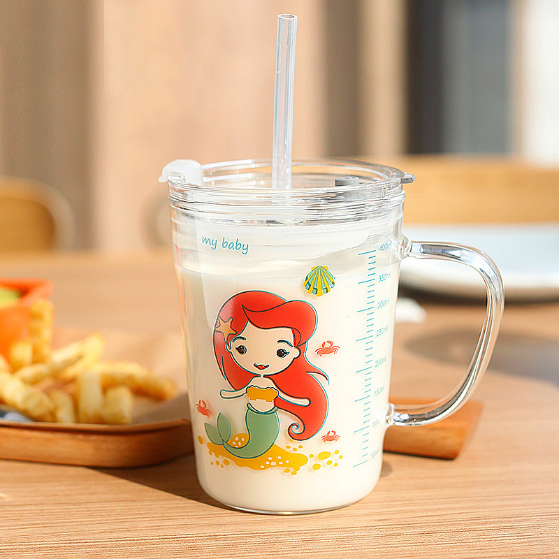 Taza de leche para niños, taza de cristal para el hogar, taza para el desayuno, copa de paja de 450ml: 3