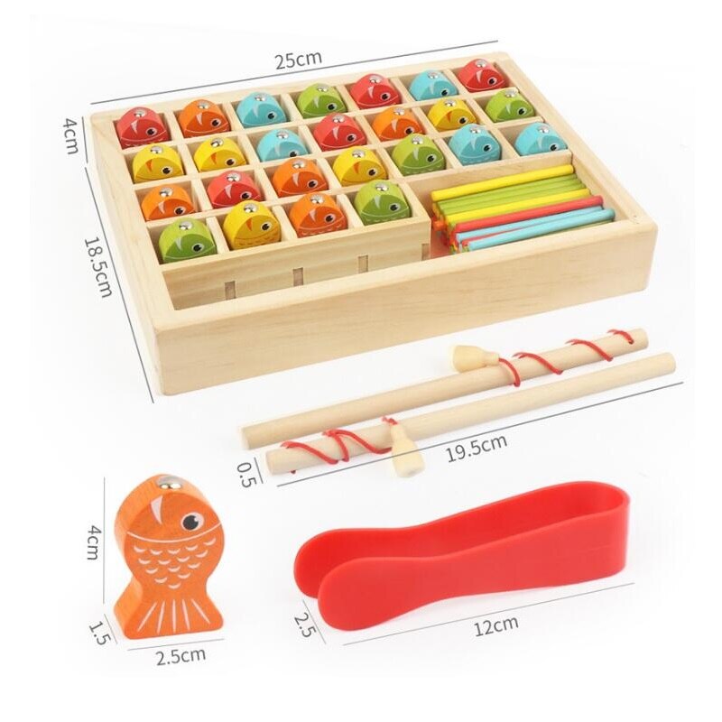 Gioco di pesca del Giocattolo impostato con scatola di legno | con l'apprendimento di conteggio | Comprende 25 di Pesce e 2 Da Pesca Canne Da Pesca | regalo sicuro per I Bambini