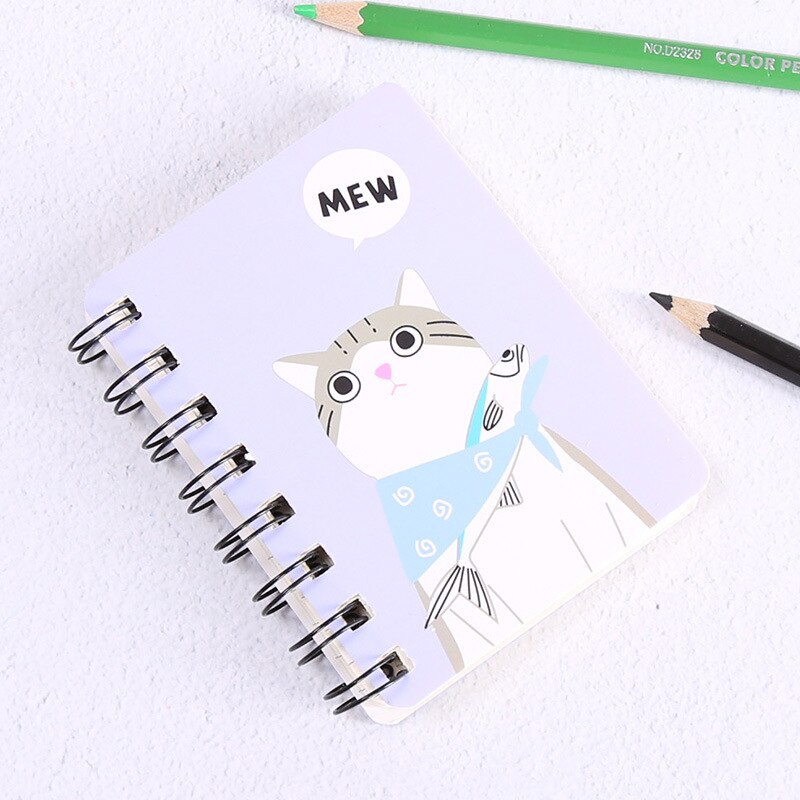A7 Mini Spiral Notebook Cartoon Cat Notepad Kawaii Personal Diary Planner Horizontal line Notebook School Office Supply 80Sheets: Purple Cat Man