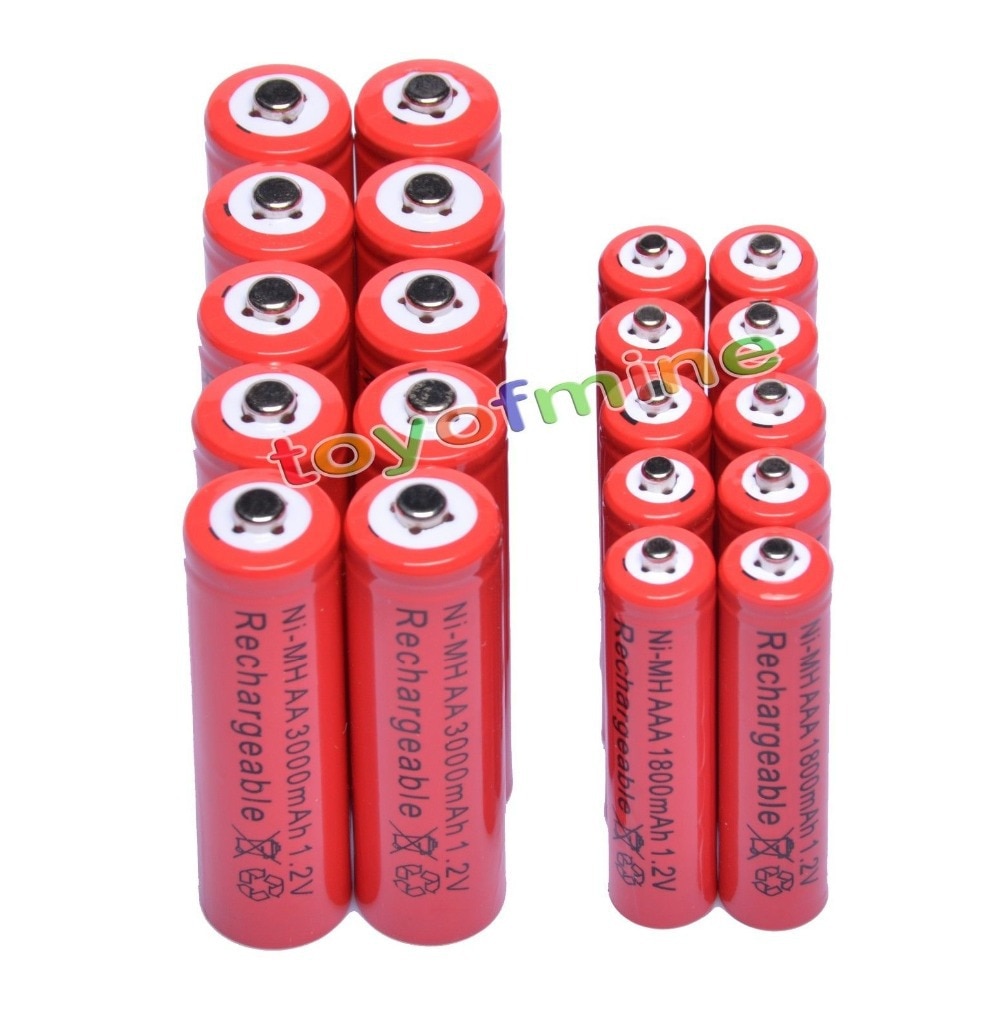 Pilas recargables AA de 32/50 mAh y AAA, 3000mAh, 1800 V, NiMH, Color rojo, 2a 3A, juguetes de control remoto, linterna led, 2/10/20/1,2 Uds.