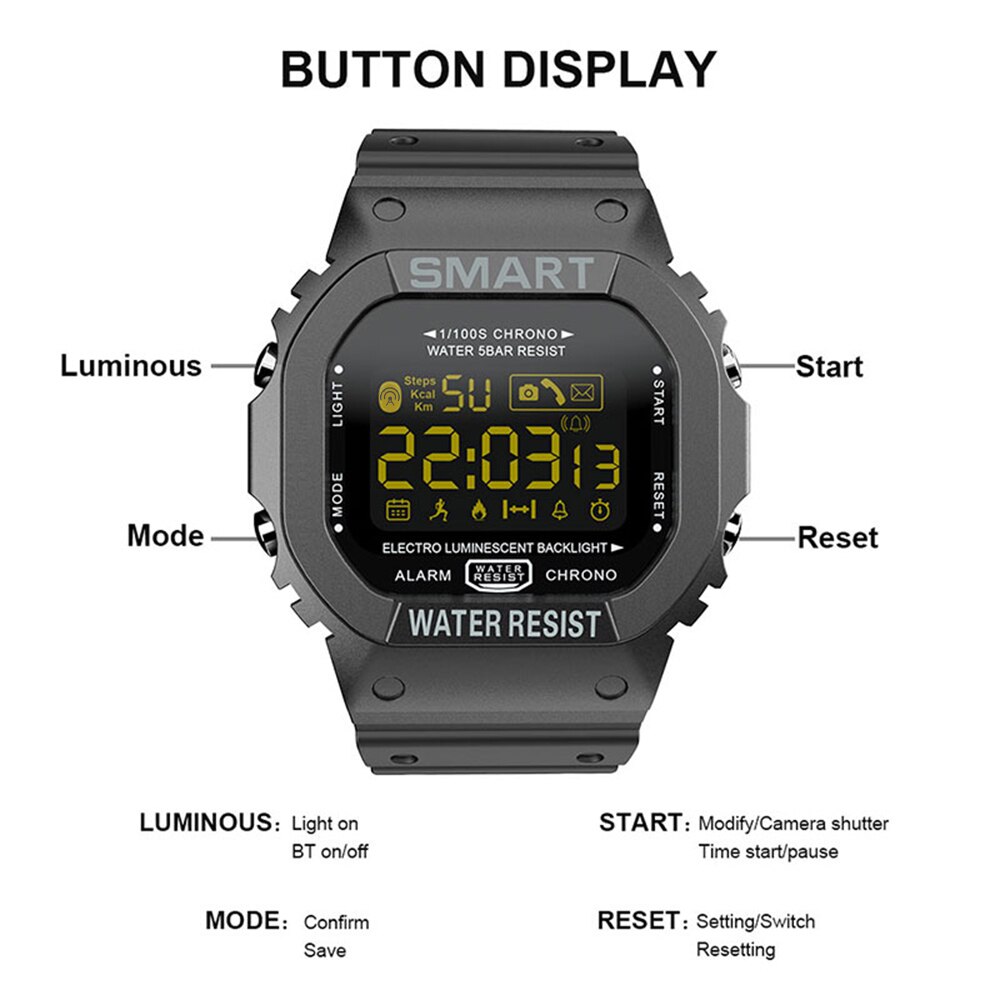 Lokmat  mk22 smart klocka män sport fitness stegräknare vattenmotstånd ring påminnelseklocka digital smartklocka för ios android
