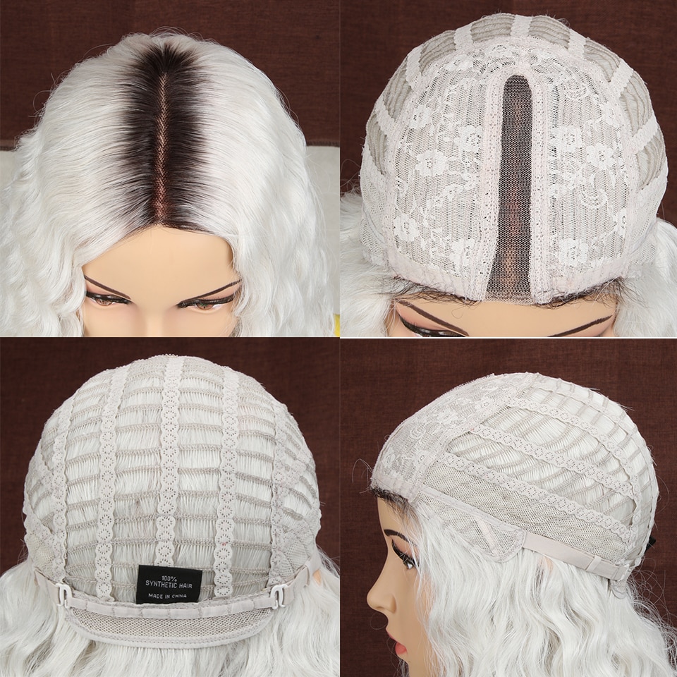 Pelucas sintéticas mágicas de 14 "con flequillo rosa y rojo, resistentes al calor, ondas al agua, para mujeres negras, encaje de estilo africano y americano