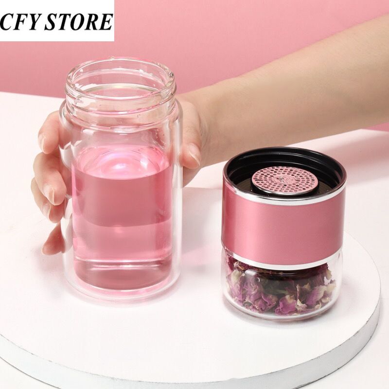380ml Glass Double Wall Water Bottle High Borosilicate Glass Tea Water Separation Cup Milk Coffee Drinking Glasses Drinkware