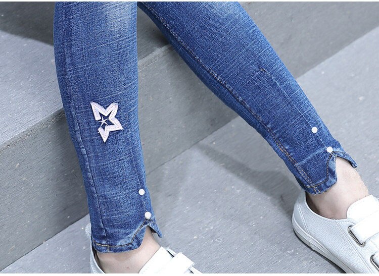 Tjejer leggings vår höst barn stjärna jeans flickor elastiska smala barn pennbyxor för 5 to 13 år barnbyxor