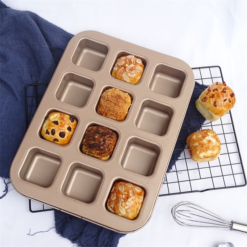 12 Cups Cakevorm Vierkante Mini Brood Burger Muffin Cupcake Mold Voor Huishoudelijke Non-stick Bakpan Oven Trays pastry Tool
