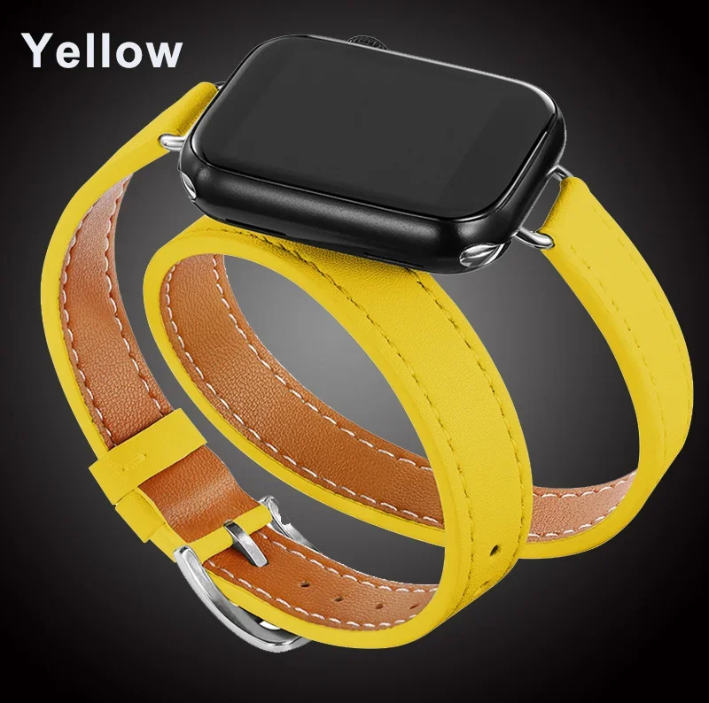 Läderarmband för apple watch-band ultra 2 49mm 40mm 41mm double tour 45mm 42mm 44mm för iwatch-serien 9 8 7 6 se 5 4 3 26 38mm: Silvervit / 14mm