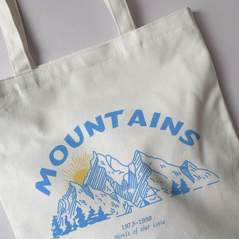 Corea Ulzzang montaña impresión de las mujeres bolso de la lona de las mujeres ocasionales bolsa de gran capacidad bandolera de dibujos animados Y2K las mujeres bolsas de compras
