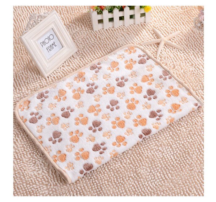 Cute Dog Bed Mats Soft Flannel Fleece Paw Foot Print Warm Pet Blanket Sleeping Beds Cover Mat For Small Medium Dogs Cats: white / S