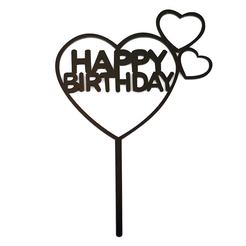 1PC Cake Topper Stars Sweet Love Heart Acrylic Happy Birthday Cake Topper Dessert Decoration for Birthday Party Lovely: 601-Black