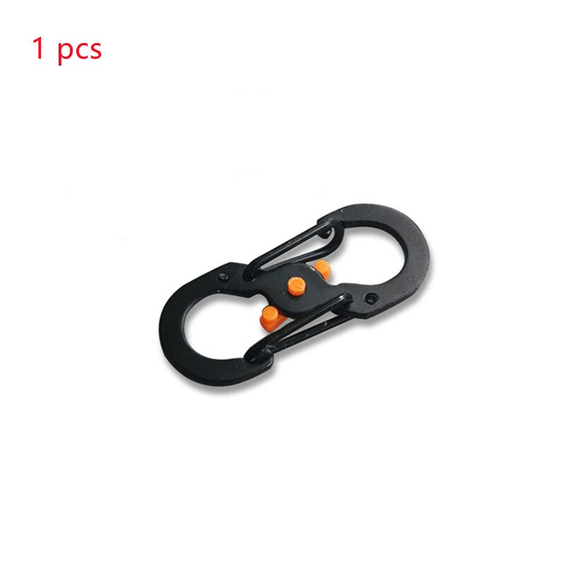Mosquetón de acero inoxidable tipo S con cerradura, Mini llavero con gancho antirrobo, mochila de Camping al aire libre, hebilla, Herramienta de bloqueo con llave: 1Pcs  Black