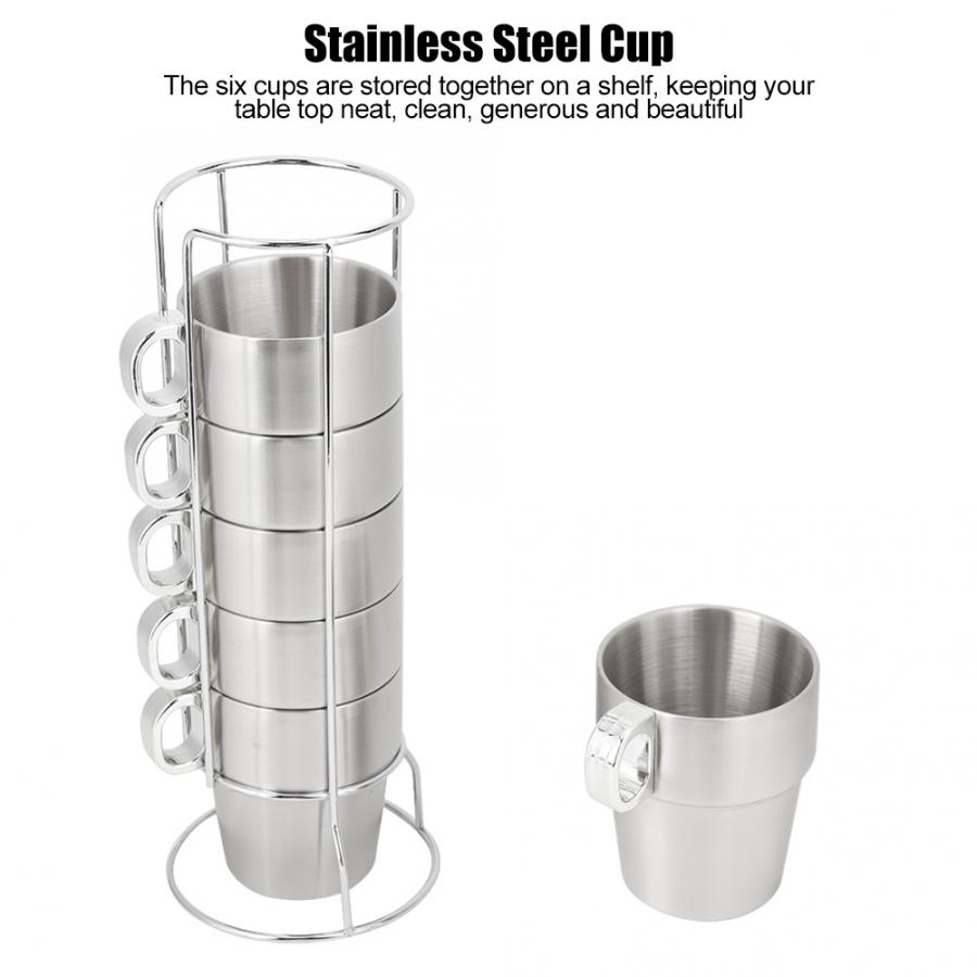 7 unids/set de acero inoxidable anillo taza de agua café con copa soporte reutilizable de doble capa Anti-escaldadura de la taza de café