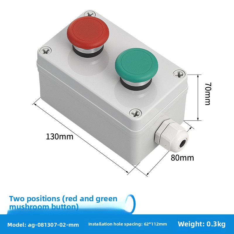 Push button switch, control box, mains switch, electrical control box, emergency start/stop indicator button, protective housing: Red