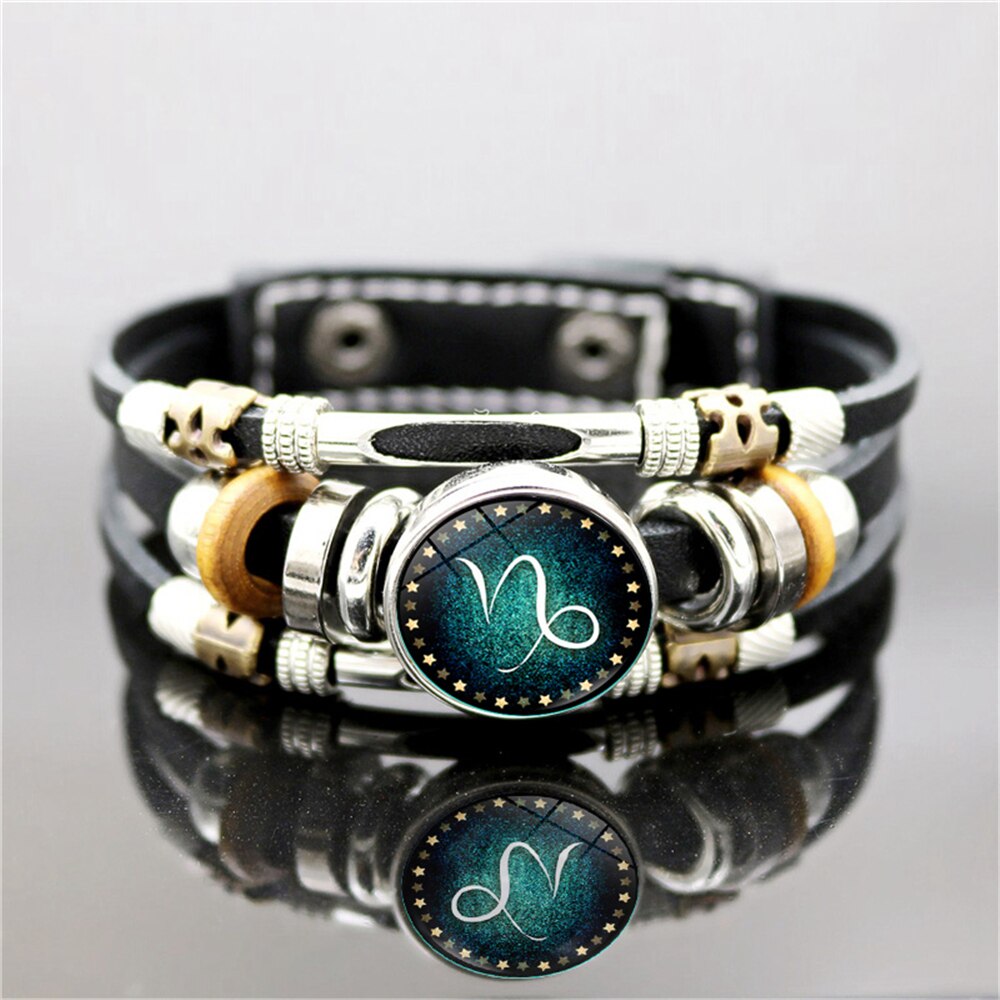 12 Constellation Lichtgevende Armband Voor Mannen Vrouwen Dierenriemtekens Sieraden Multilayer Kralen Leather Bracalet Glow In The Dark