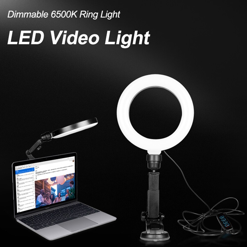 Lampe LED pour Webcam, installation facile, conférence vidéo, Rotation de 360 degrés, Zoom, rencontre avec ventouse, éclairage annulaire, alimenté par USB, pour ordinateur portable