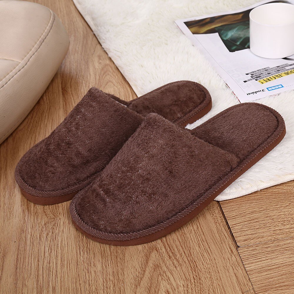 Zapatillas suaves de felpa para hombre, calzado cálido para el hogar, interior, antideslizante, para invierno, para dormitorio: Coffee / 44