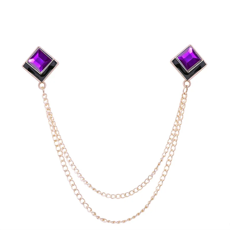 Koreaanse Geometrische Crystal Broche Kwastje Ketting Revers Pin Mannen Shirt Kraag Sieraden Wedding Party Broches Accessoires: Rhodium Plated